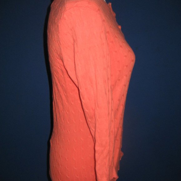 Tommy Hilfiger Coral Orange Cable Knit Button Cardigan 3/4 Sleeves Size Medium M - Picture 4 of 5